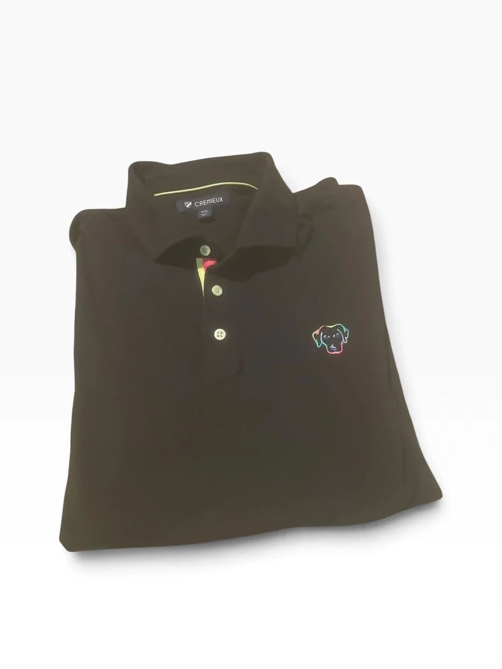 Cremieux size XXL Men's Black Polo Shirt with Multicolor Dog Embroidery like new